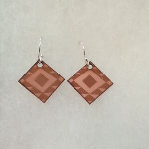 Geometric Square Drop Earrings in Copper And Sterling Silver